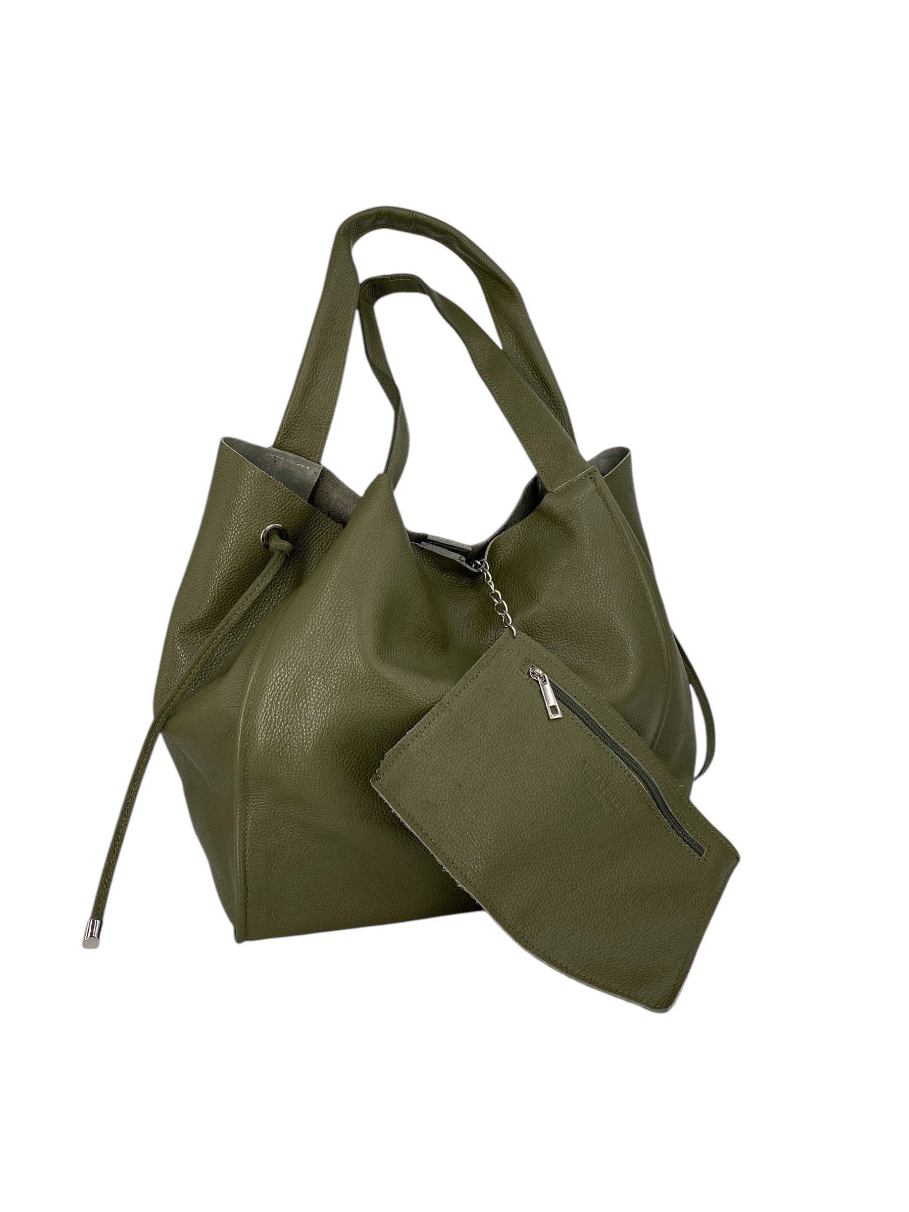 Isis – Damenhandtasche und Umhängetasche aus echtem italienischen Leder mit passender Clutch