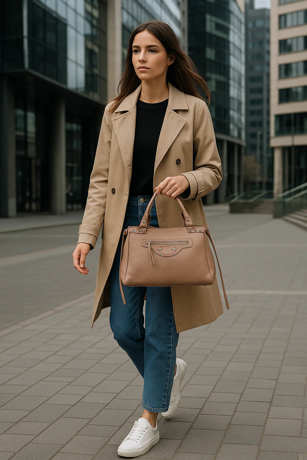 Marie – Damenhandtasche aus echtem Leder mit verstärkten Griffen und verstellbarem Schultergurt