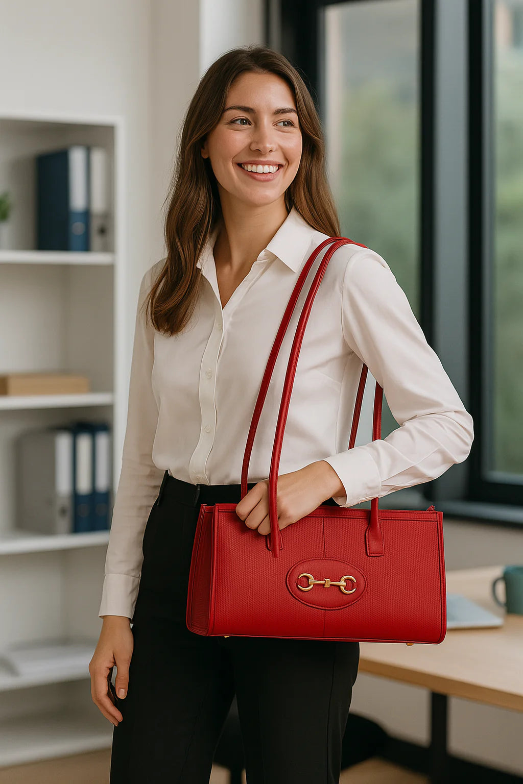 Ines – Women's handbag and shoulder bag in genuine Italian leather with long handles and lined interior