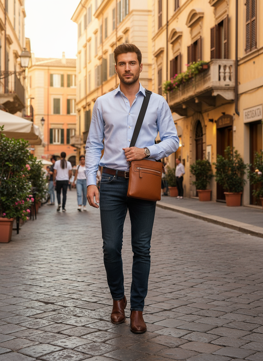 Gabriel – Herren-Umhängetasche aus echtem italienischem Leder mit verstellbarem Schultergurt