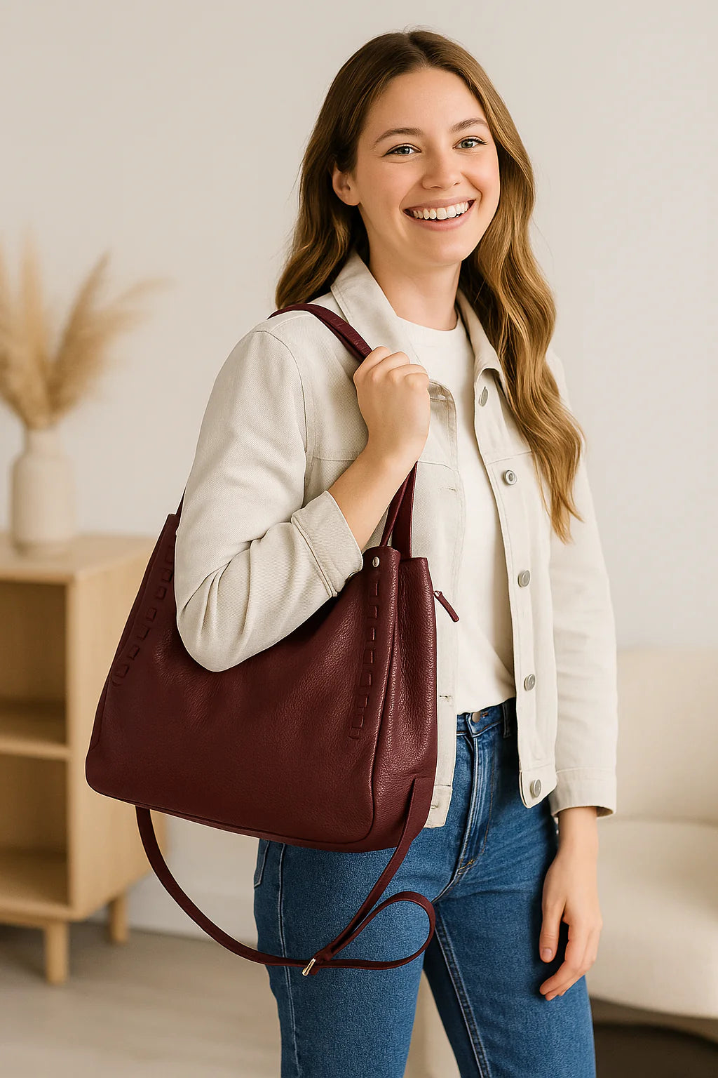 Jade – Damenhandtasche, Schultertasche und Crossbody-Tasche aus echtem italienischen Leder mit Doppelgriffen und Mehrzwecktaschen