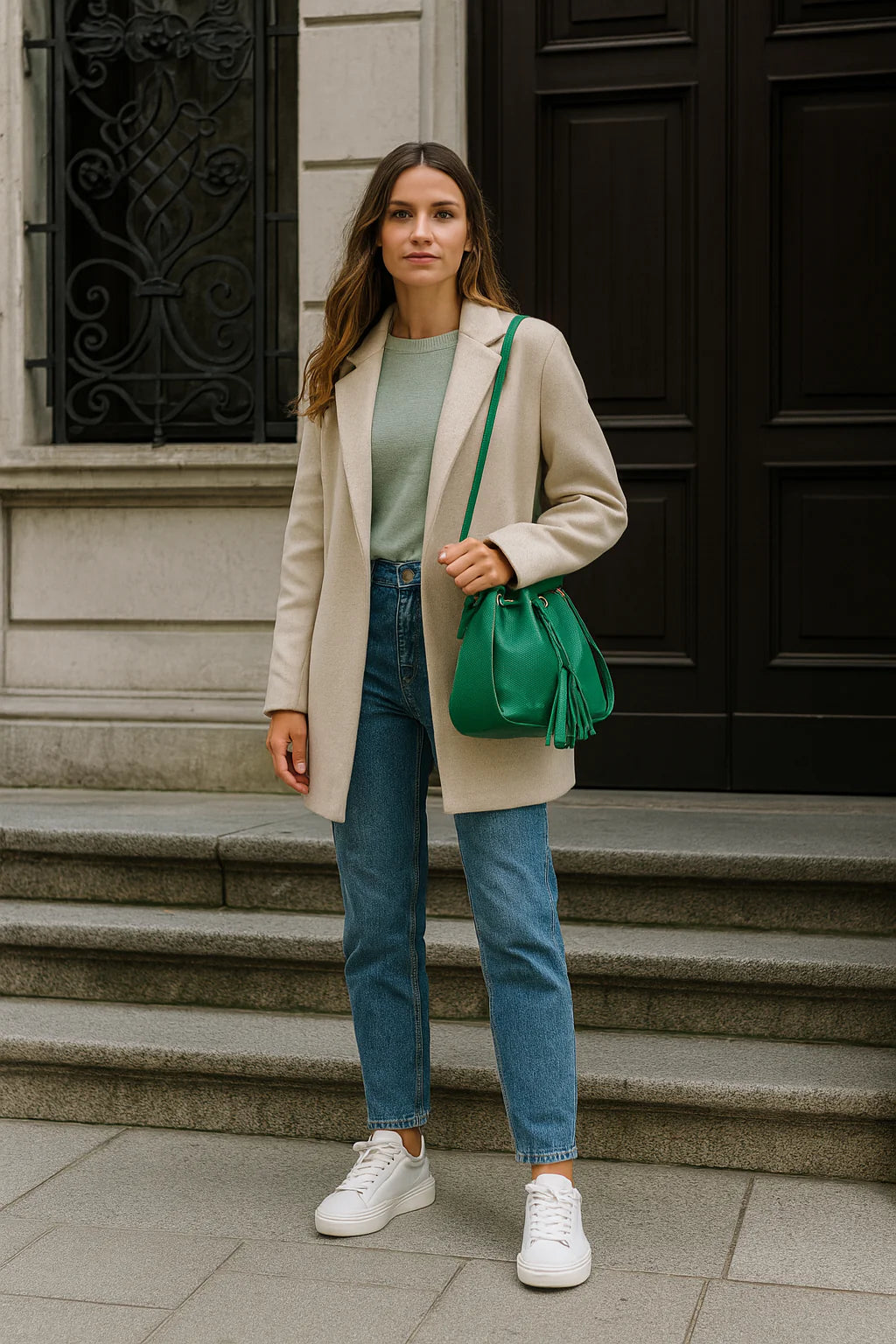 Genevieve 2.0 Mini – Damenhandtasche und Umhängetasche aus echtem italienischem Leder mit Kordelzugverschluss und goldenen Details
