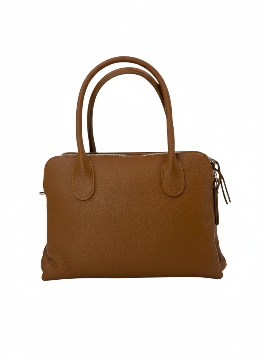 Clemence – Damenhandtasche und Umhängetasche aus echtem italienischen Leder mit drei Reißverschlussfächern