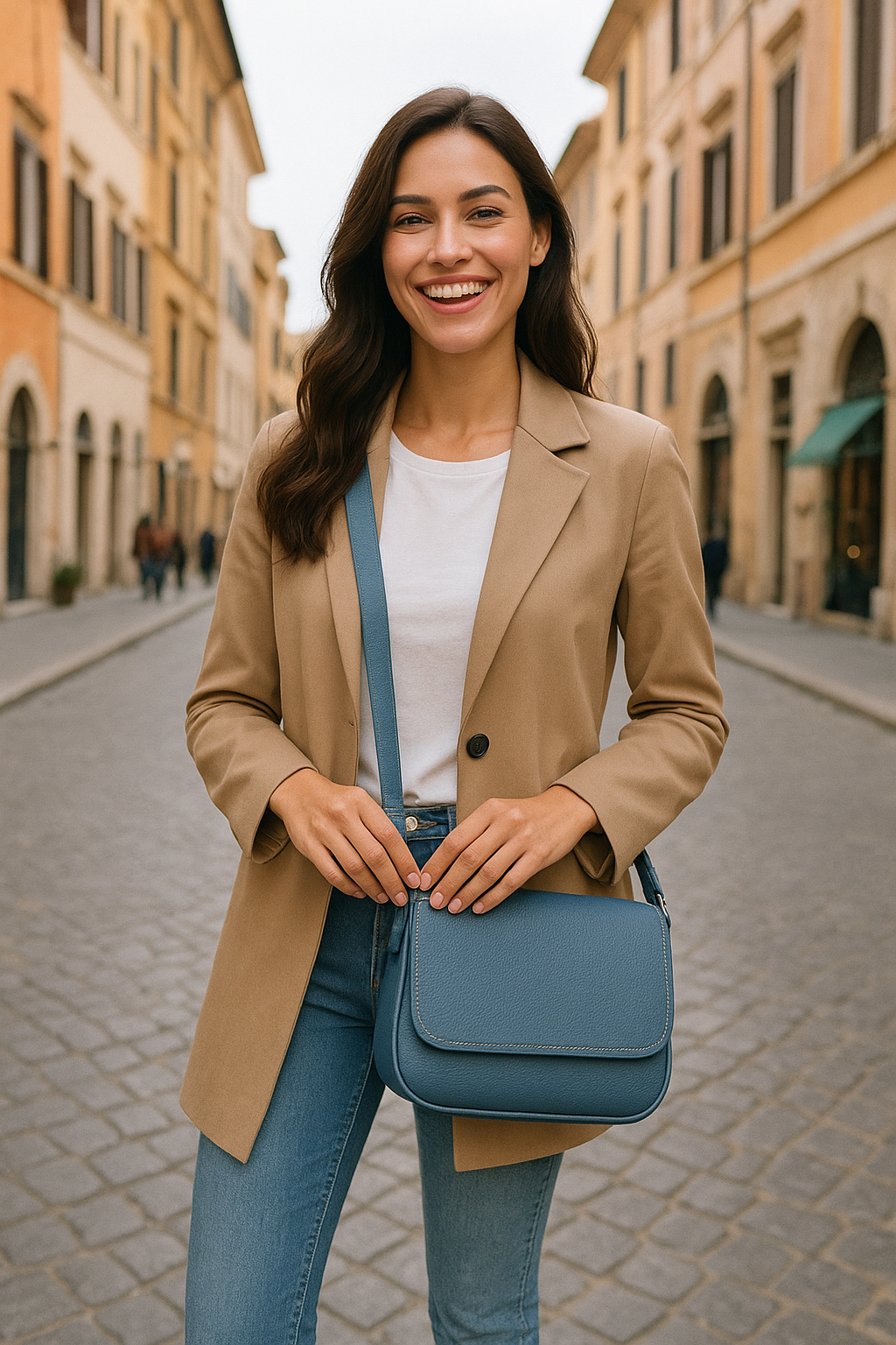Eudoxie – Damen-Umhängetasche aus echtem italienischem Leder mit multifunktionalen Taschen