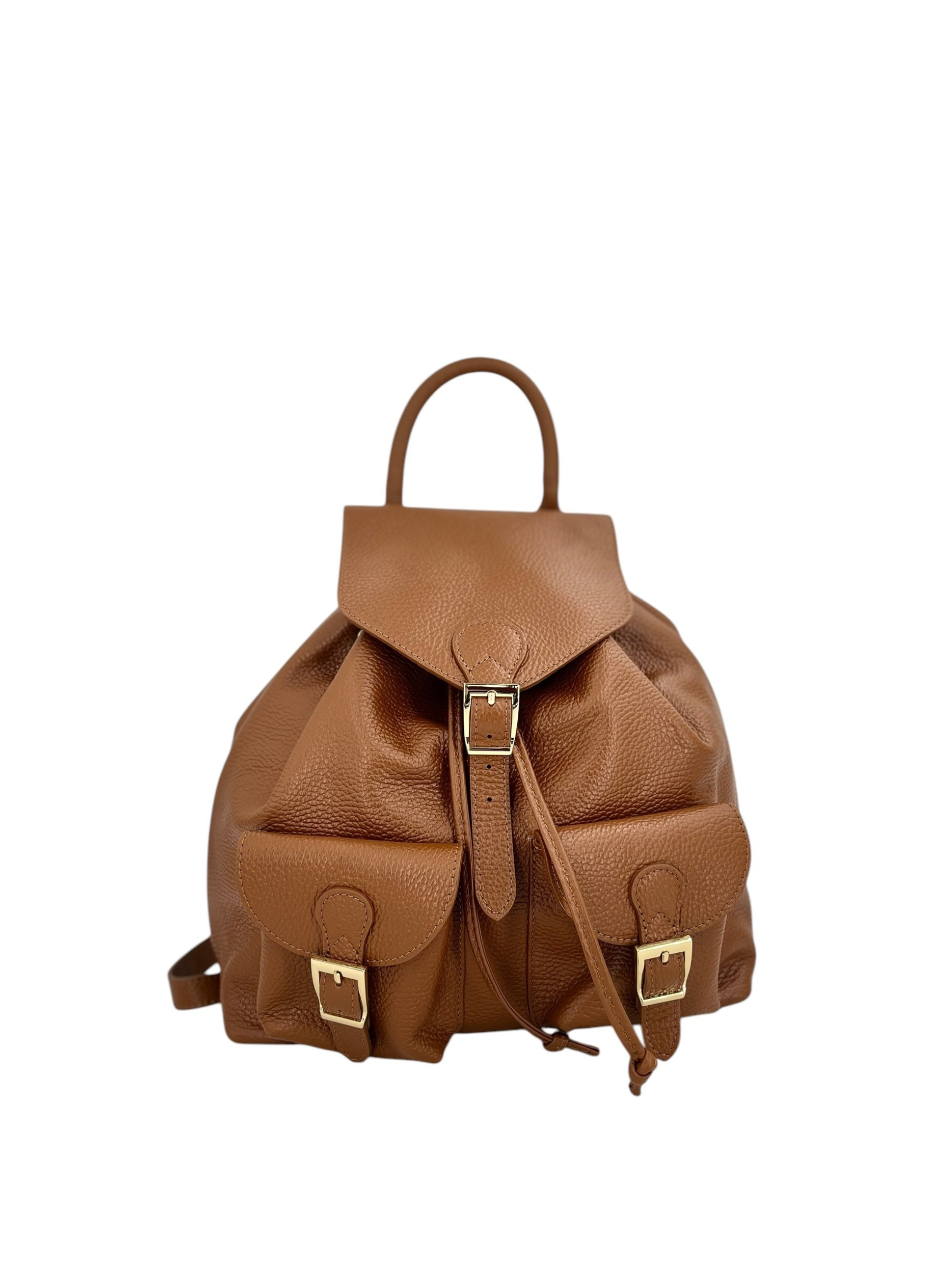 Emma – Women's backpack in genuine Italian leather with adjustable shoulder straps, spacious interior and gold buckle