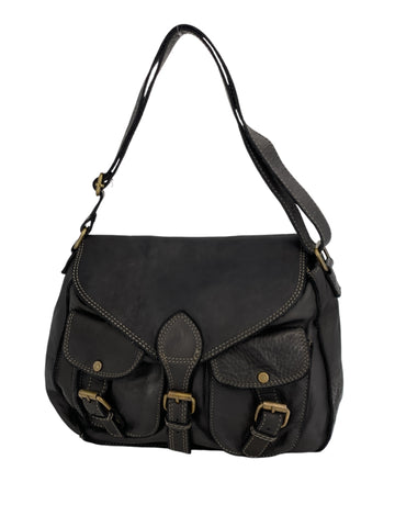 Rose – Borsa a tracolla donna in vera pelle di vitello italiana artigianale con doppie tasche frontali