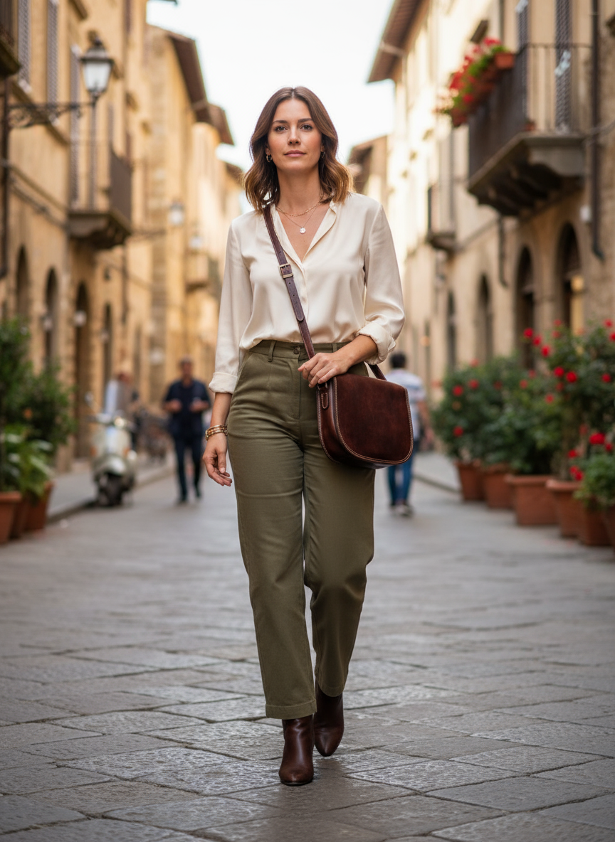Flavie – Damen-Umhängetasche aus echtem italienischen Leder mit sichtbaren Nähten