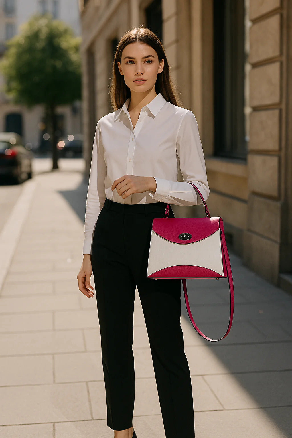 Aurore – Borsa a mano donna in pelle con manico superiore rinforzato e tracolla regolabile