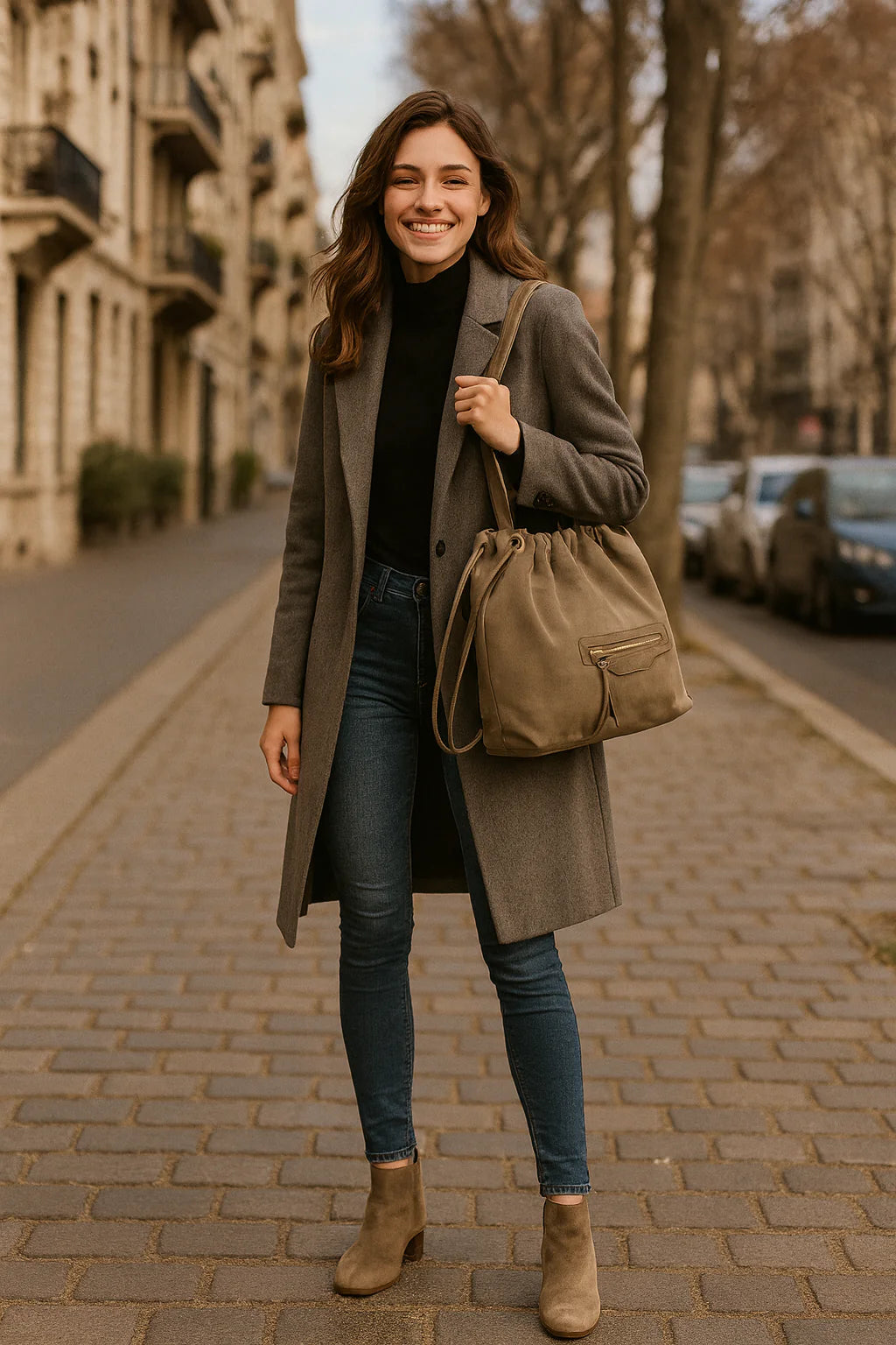 Denise – Borsa a mano e a spalla donna in vera pelle italiana con chiusura a coulisse