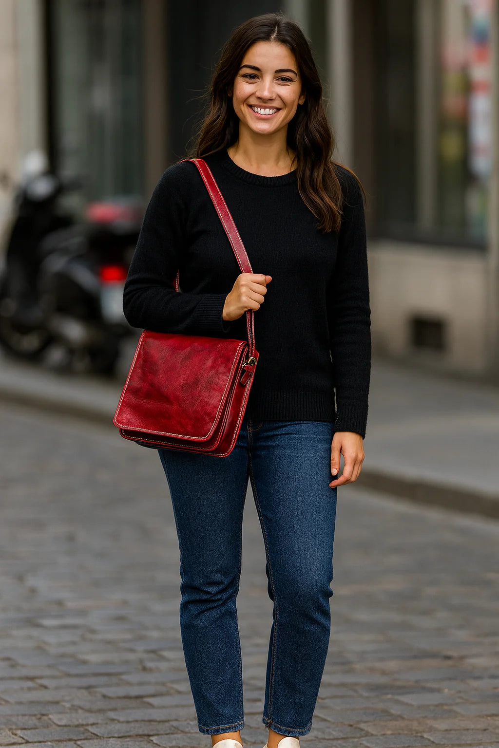 Mon – Borsa a tracolla donna in vera pelle italiana con venature naturali