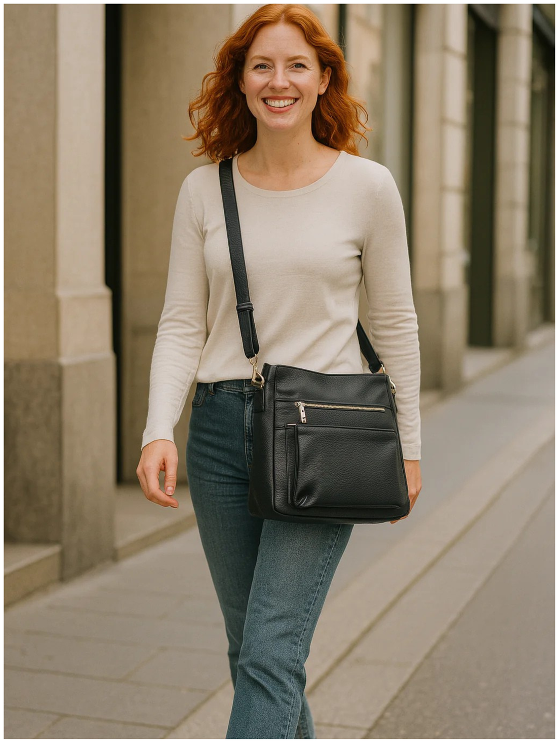 Odette – Borsa a mano, a spalla e a tracolla donna in vera pelle italiana con cuciture rinforzate e interni organizzati