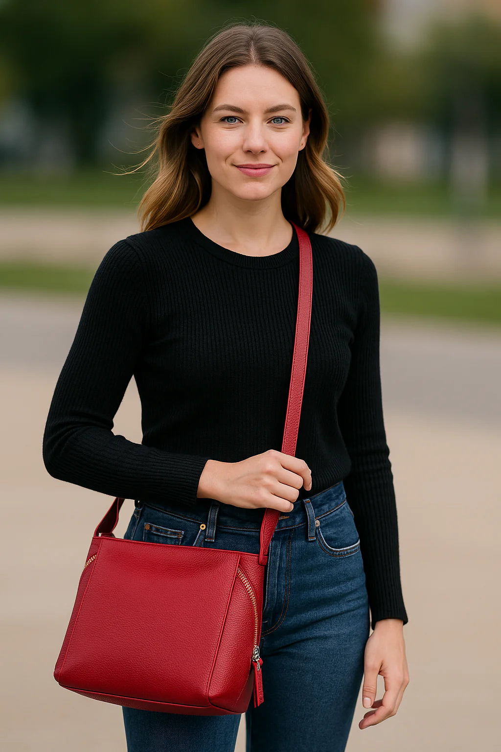 Thea – Damen Schulter- und Crossbodytasche aus echtem italienischen Leder mit geräumigem Innenraum
