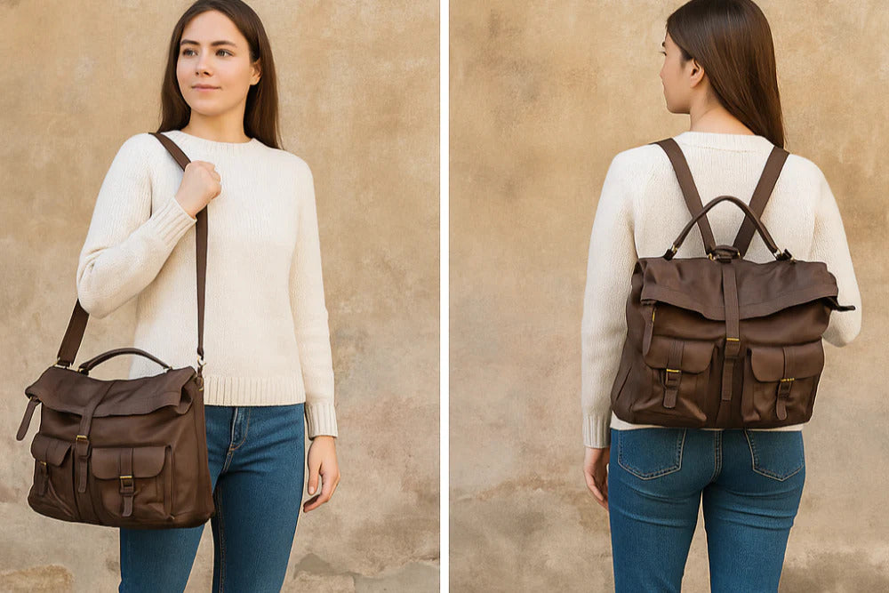 Doriane – Verwandelbare Rucksacktasche für Damen aus echtem handgefertigtem Leder
