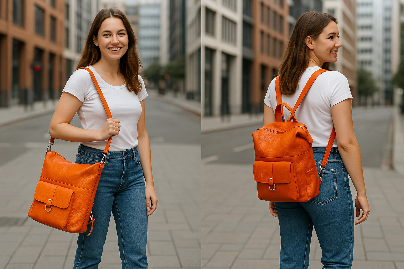 Romy – Wandelbare Damen-Rucksacktasche aus italienischem Kalbsleder