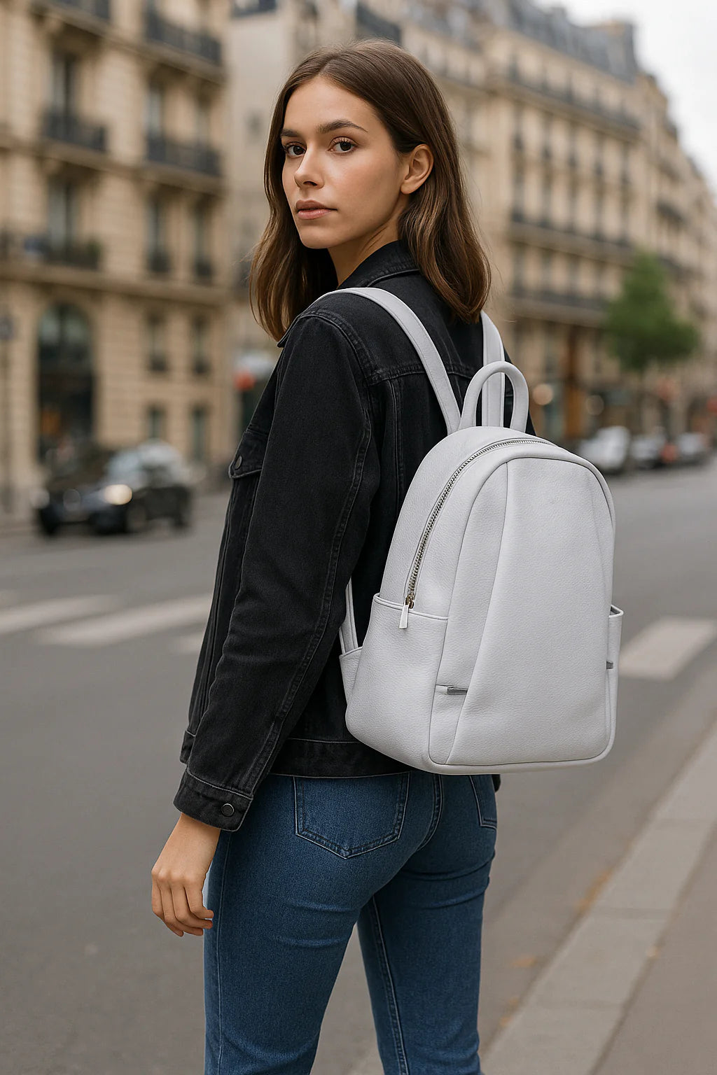 Jolie – Women's backpack in genuine hammered Italian leather with double compartment and multifunctional pockets