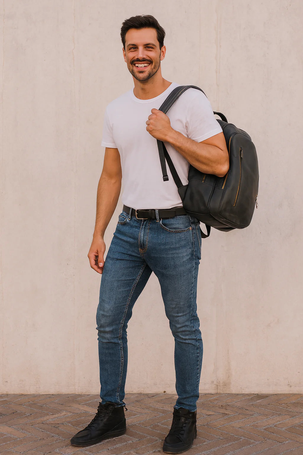 Pierre – Herrenrucksack aus echtem italienischen Leder mit 15-Zoll-Laptopfach